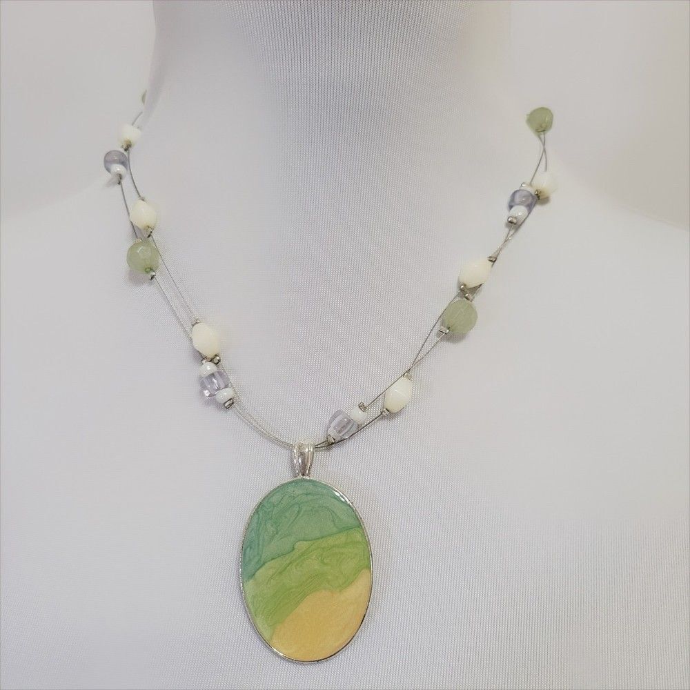 Costume jewelry necklace blue green cream